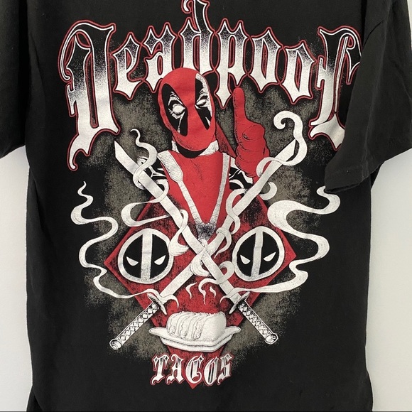 Marvel Deadpool Tacos Logo Short Sleeves Black Tee - Picture 3 of 5